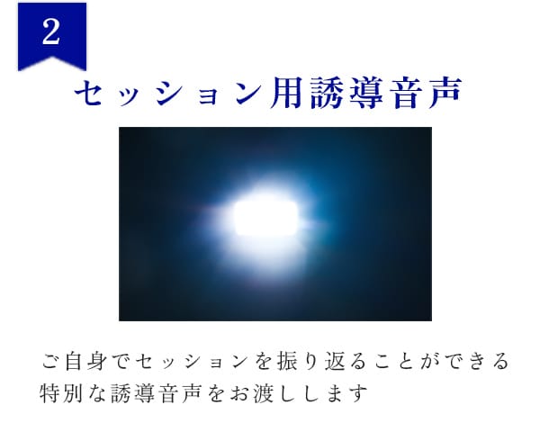2 セッション用誘導音声 ご自身でセッションを振り返ることができる特別な誘導音声をお渡しします
